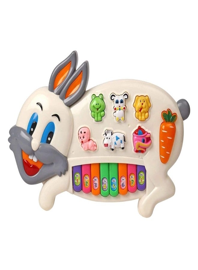 Sisq Rabbits Musical Piano with 3 Modes Animal Sounds, Flashing Lights & Wonderful Music,Plastic,White for 6 Month+ Baby (Rabbit Piano) - Image 1